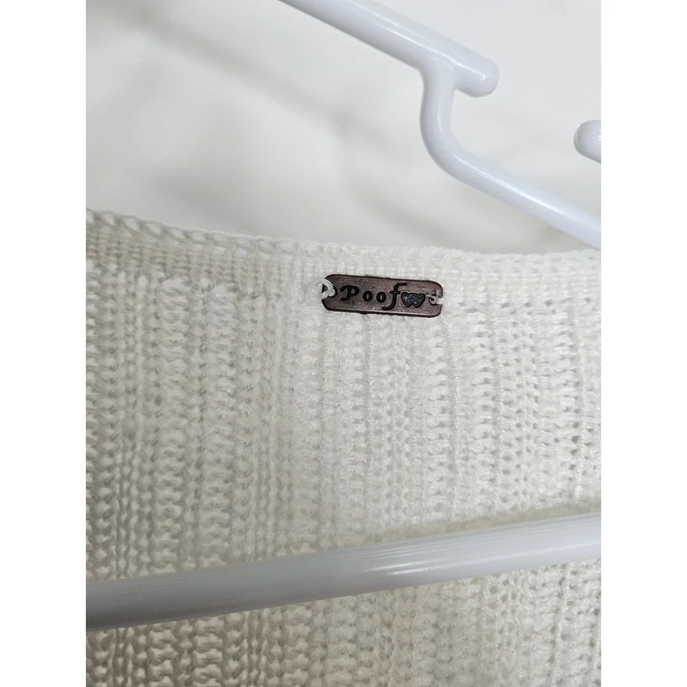 Poof Women's Sweater Large‎ White Knit Long Sleeve V-Neck Lace Up Sides Pullover